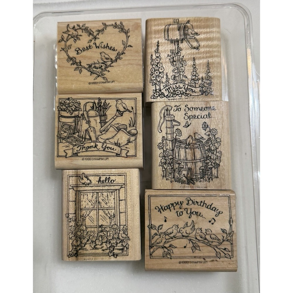 Stampin' Up FEATHERED FRIENDS 6PC Rubber Stamp Bird Themed Greeting